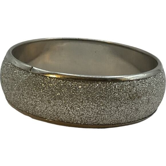 Silver-Tone Metal Bangle Bracelet With Glitter Finish Statement - Picture 1 of 3